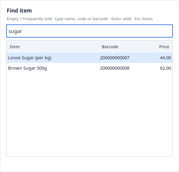 Find item window searching for sugar