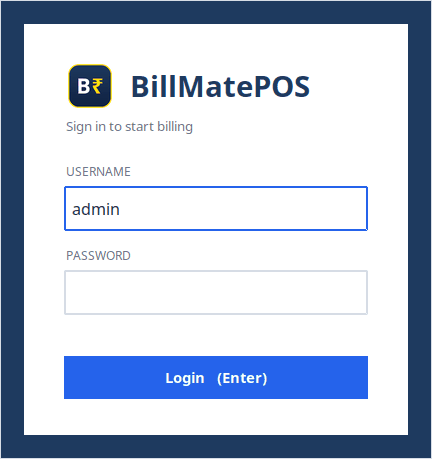 BillMatePOS login screen